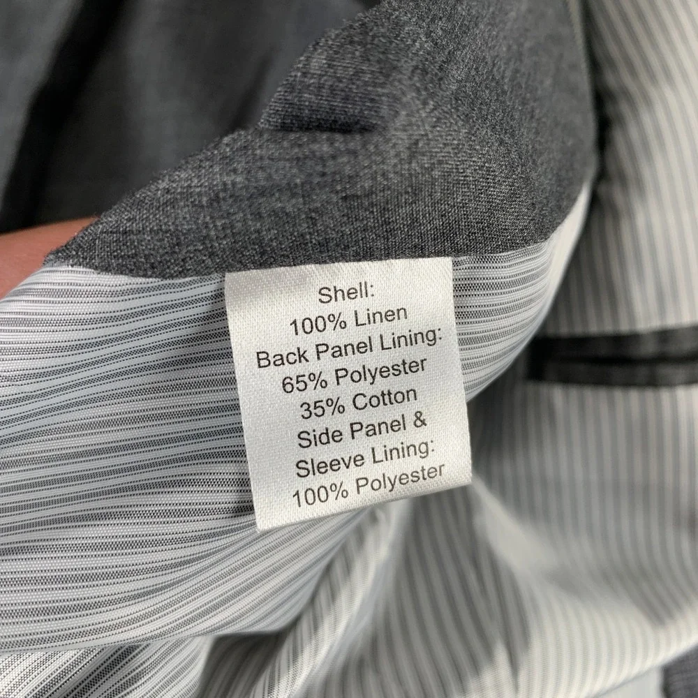 Joseph Abboud Linen Blazer Jacket Men XL Gray Glen Check Sport Coat Elbow Patch